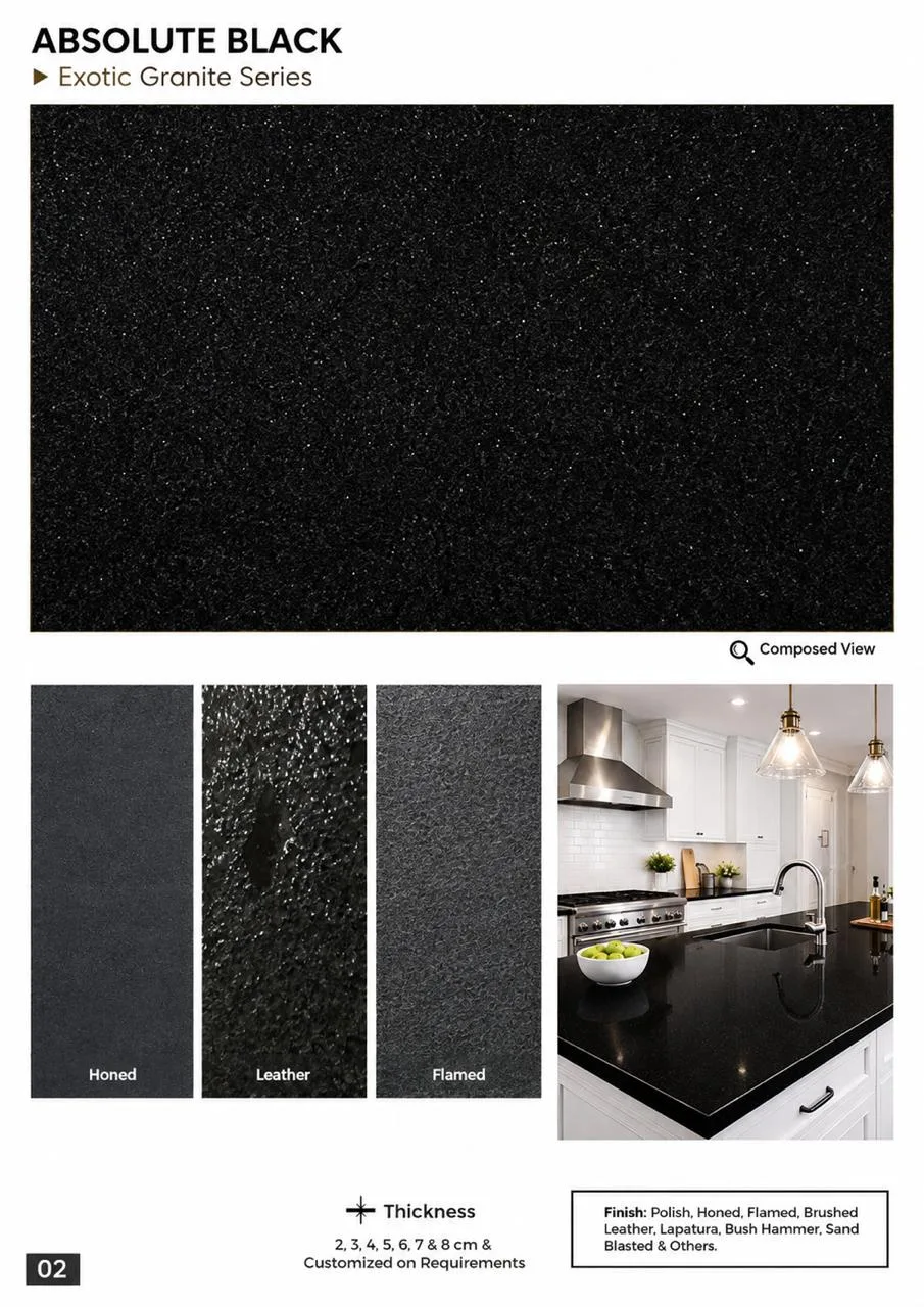 Flamed black granite paver with anti-slip textured surface
