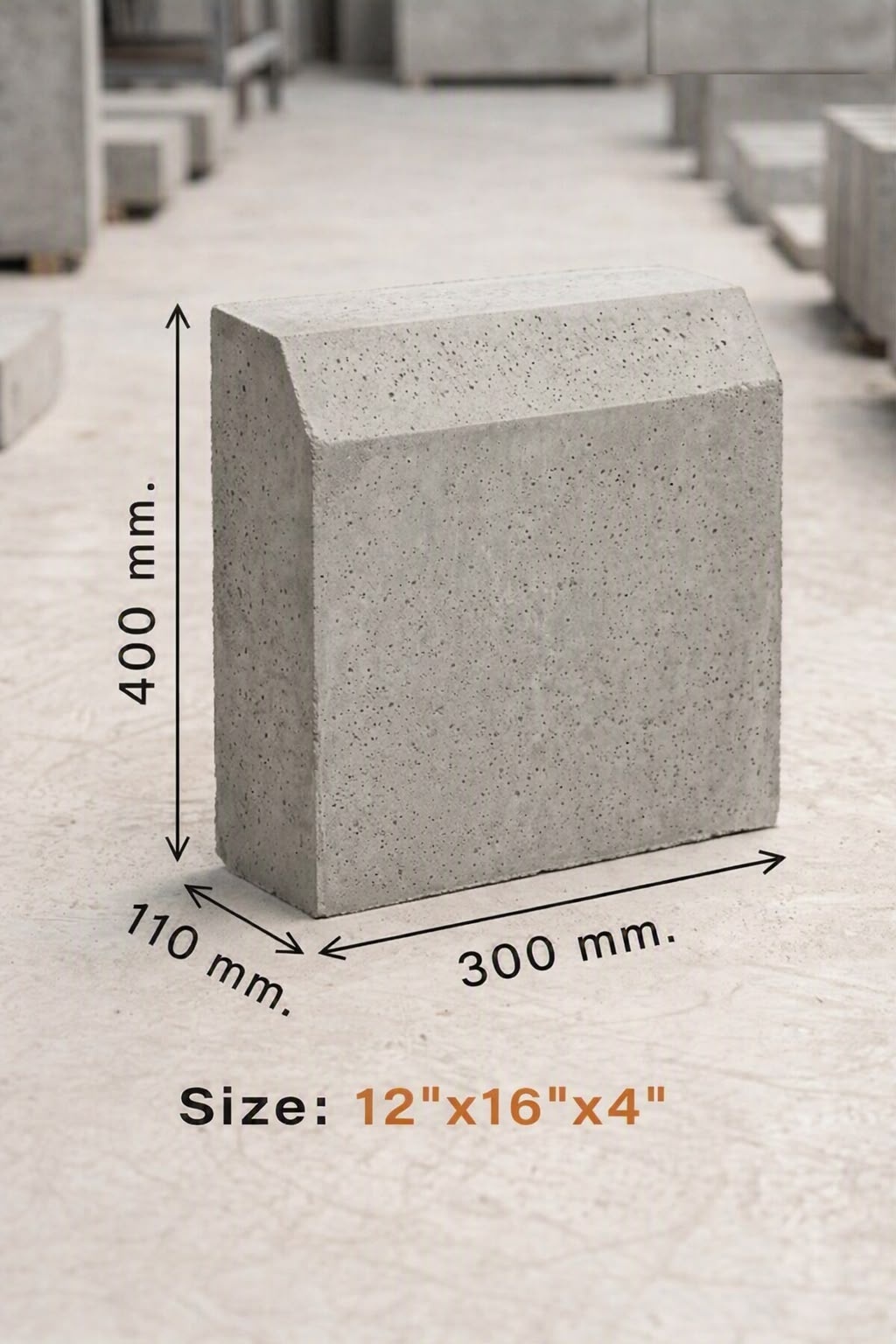Mountable curved concrete kerb block 300x400x110 mm (12x16x4 inches)
