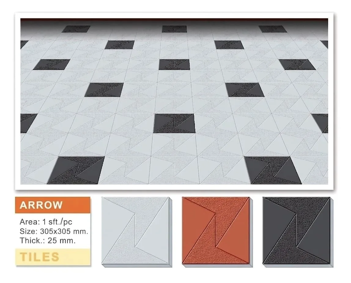Arrow concrete paving tiles in white and charcoal