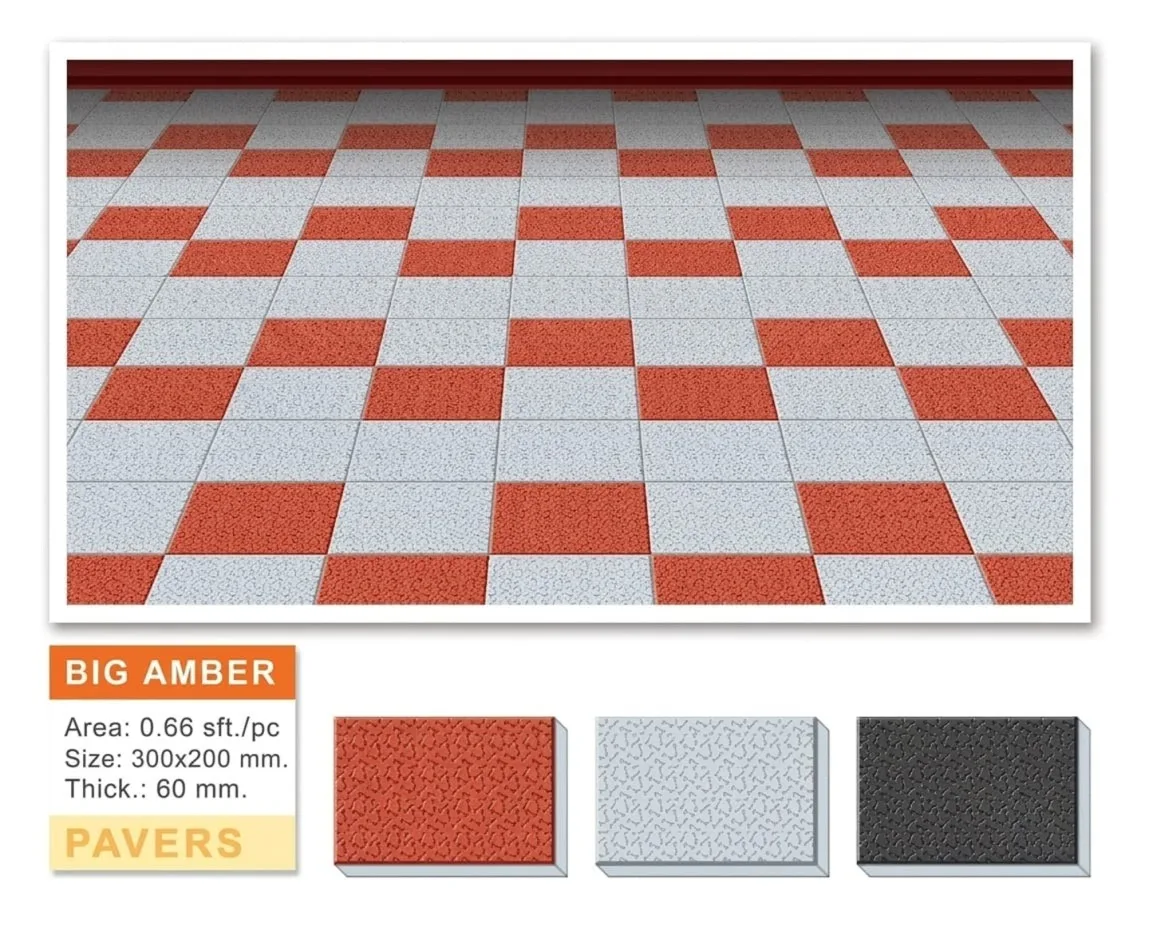 Big Amber rectangular concrete pavers in red and white checker pattern
