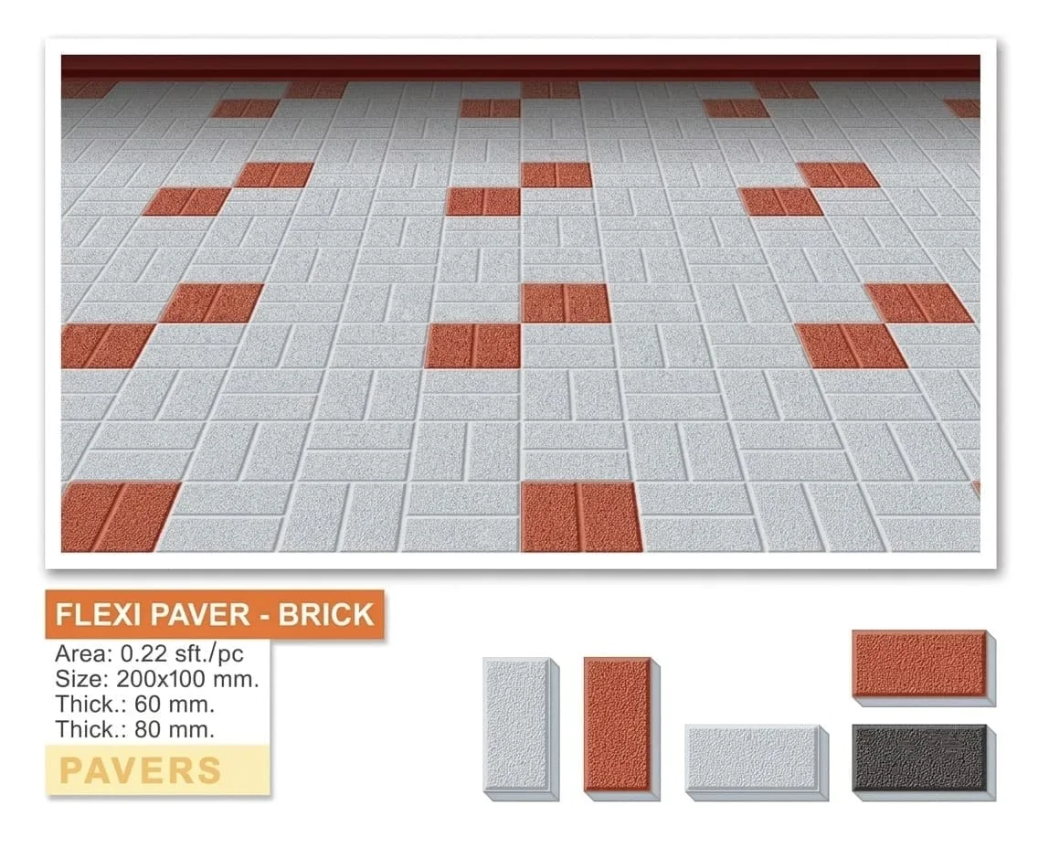 Flexi Paver Brick concrete pavers in white with red accent blocks