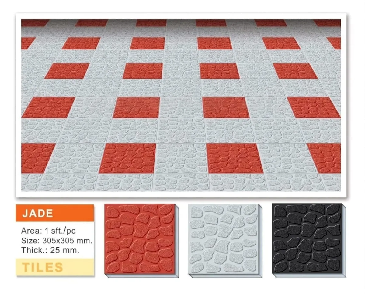 Jade concrete paving tiles with stone texture in red and white