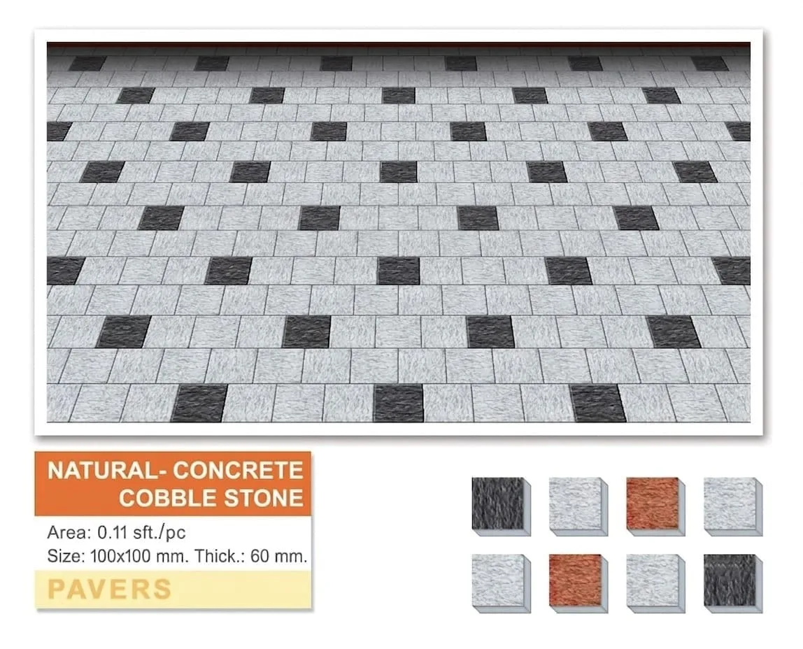 Natural concrete cobblestones with textured finish in grey with charcoal accents