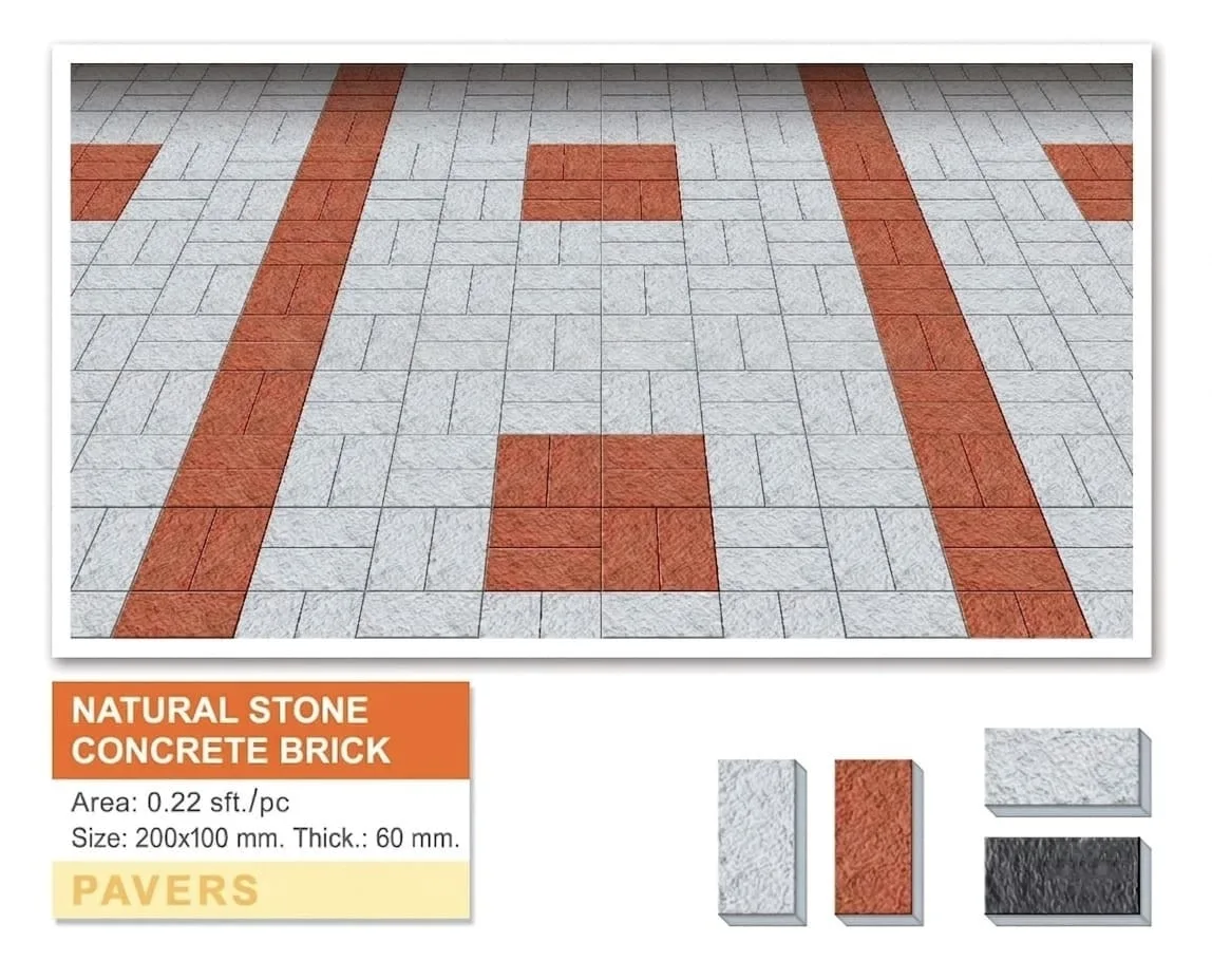 Natural Stone concrete brick paving in red, grey and white