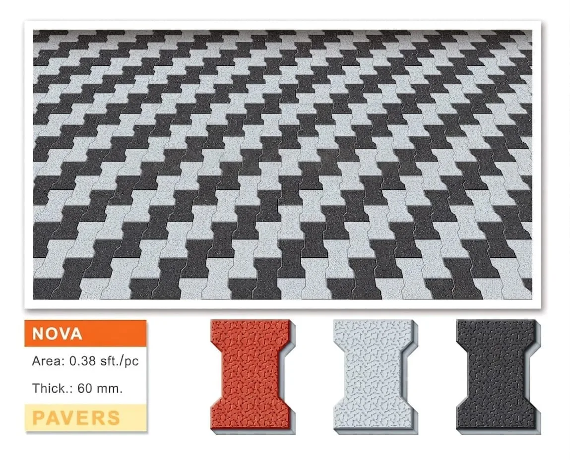 Nova interlocking concrete pavers in a black and white zigzag pattern